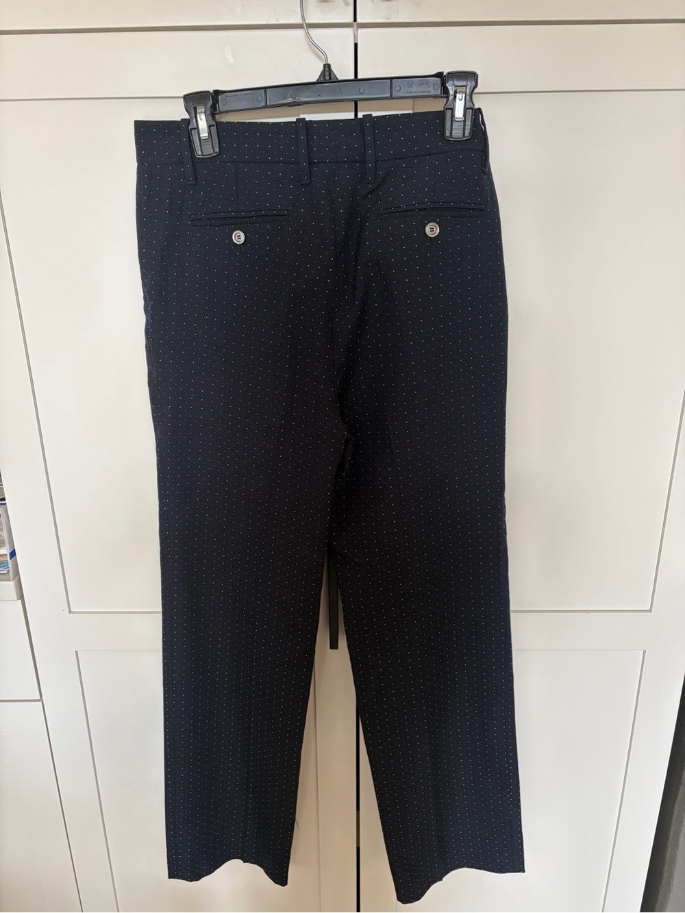Gucci Navy Dress Pants with Subtle White and Red Pin Dot